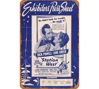 Zuhhgii Retro Classic Movie Poster STATION WEST Rare RKO AUSTRALIAN Movie Press Sheet Dick Powell Jane Greer Vintage Metal Tin Sign Old TV Film Poster Gift Karaoke Bar Pub Club Decorative Wall Plates