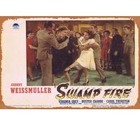 Zuhhgii Retro Classic Movie Poster SWAMP FIRE Lobby Card 6 Johnny Weissmuller Buster Crabbe Vintage Metal Tin Sign Old TV Film Poster Gift Karaoke Bar Pub Club Decorative Wall Plates Man Cave Home