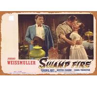 Zuhhgii Retro Classic Movie Poster SWAMP FIRE Lobby Card 7 Johnny Weissmuller Buster Crabbe Vintage Metal Tin Sign Old TV Film Poster Gift Karaoke Bar Pub Club Decorative Wall Plates Man Cave Home
