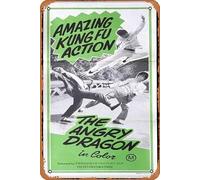 Zuhhgii Retro Classic Movie Poster THE ANGRY DRAGON Original Daybill Movie Poster Kung Fu Martial Arts Vintage Metal Tin Sign Old TV Film Poster Gift Karaoke Bar Pub Club Decorative Wall Plates Man