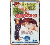Zuhhgii Retro Classic Movie Poster THE BRAVADOS Original Daybill Movie Poster Gregory Peck Joan Collins Vintage Metal Tin Sign Old TV Film Poster Gift Karaoke Bar Pub Club Decorative Wall Plates Man