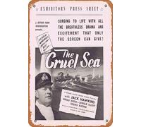 Zuhhgii Retro Classic Movie Poster THE CRUEL SEA Rare AUSTRALIAN Movie Press Sheet Jack Hawkins Donald Sinden Vintage Metal Tin Sign Old TV Film Poster Gift Karaoke Bar Pub Club Decorative Wall Plates