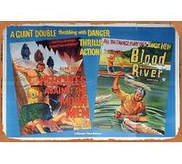 Zuhhgii Retro Classic Old Movie HERCULES AGAINST THE MOON MEN plus BLOOD RIVER Original Double Bill British Quad Movie Poster Vintage Metal Tin Sign TV Film Poster Gift Karaoke Bar Pub Club Decorative