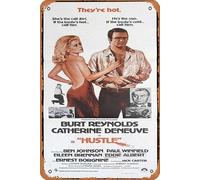 Zuhhgii Retro Classic Old Movie HUSTLE Original Daybill Movie Poster Burt Reynolds Catherine Deneuve Vintage Metal Tin Sign TV Film Poster Gift Karaoke Bar Pub Club Decorative Wall Plates Man Cave