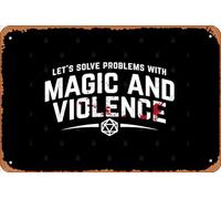 Zuhhgii Retro Tin Sign Let's Solve Problems With Magic and Violence - Funny DnD Gaming Vintage Funny Novelty Metal Signs Man Cave Humorous Signs Movies Music Bar Art Poster Retro Print Wall Decor