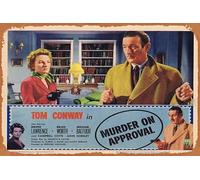 Zuhhgii Retro Tin Sign MURDER ON APPROVAL Lobby Card 8 Tom Conway Film Noir RKO Classic Movie TV Poster Decor Wall Art Painting Poster Musical Bar Pub Cafe Wall Kitchen Bathroo Poster Karaoke Decor