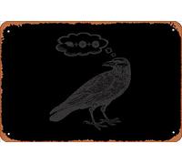 Zuhhgii Retro Tin Sign Raven Thinking of Food - Wingspan Bird Board Game (Black) Vintage Funny Novelty Metal Signs Man Cave Humorous Signs Movies Music Bar Art Poster Retro Print Wall Decor Garage