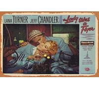 Zuhhgii Retro Tin Sign THE LADY TAKES A FLYER Vintage Lobby Card 6 Lana Turner Richard Denning Retro of Classic Old Film Poster Metal Sign TV Bar Man Cave Wall Decor 8x12 Inches.