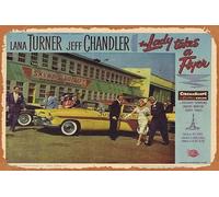 Zuhhgii Retro Tin Sign THE LADY TAKES A FLYER Vintage Lobby Card 7 Lana Turner Richard Denning Retro of Classic Old Film Poster Metal Sign TV Bar Man Cave Wall Decor 8x12 Inches.