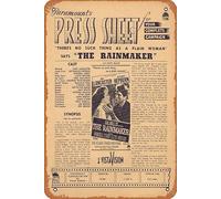 Zuhhgii Retro Tin Sign THE RAINMAKER Rare AUSTRALIAN Movie Press Sheet Burt Lancaster Katharine Hepburn Retro of Classic Old Film Poster Metal Sign TV Bar Man Cave Wall Decor 8x12 Inches.