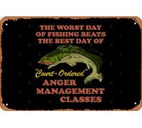 Zuhhgii Retro Tin Sign Worst Day Of Fishing Beats The Best Day Of Court Ordered Anger Management - Fishing, Meme, Oddly Specific Vintage Funny Novelty Metal Signs Man Cave Humorous Signs Movies Music