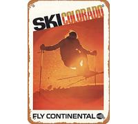Zuhhgii SKI COLORADO FLY CONTINENTAL Movie Poster Retro Film Tin Sign Cafe Restaurant Home Wall Retro Club Restaurant Man Cave Gift Vintage Metal Sign 12x8 inch.