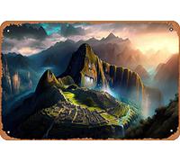 Zuhhgii Splender of Machu Picchu Cities and Architecture Nature and Landscapes Concept Art Metal Tin Sign - 8x12 Vintage Look Poster Wall Decor Plaque