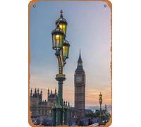 Zuhhgii Street lamp with Big Ben London UK Funny Tin Metal Sign Child Metal Poster Soul Art Wall Plaque Decor Outdoor Indoor Wall Panel Retro Vintage Mural 8x12 Inch
