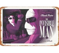 Zuhhgii The Invisible Man Movie Poster Retro Film Tin Sign Cafe Restaurant Home Wall Retro Club Restaurant Man Cave Gift Vintage Metal Sign 12x8 inch.