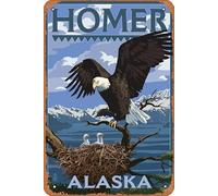 Zuhhgii Tin Signs Vintage Office Decor Funny Metal Tin Signs Garage Man Cave Wall Decor Gift Cool Stuff for Women Men Outdoor&Indoor-Bald Eagle And Chicks,Homer,Alaska Metal Sign 8x12Inch