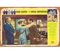 Zuhhgii Vintage Classic Movie Poster Tin Sign THE GREAT IMPOSTOR Lobby Card 6 Tony Curtis Edmond O'Brien Imposter Retro Metal Film TV Poster Gift Karaoke Bar Pub Club Decorative Wall Plates Man Cave