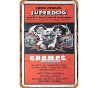 Zuhhgii Vintage Classic Old Movie C.H.O.M.P.S. Daybill Movie poster Wesley Eure Robot Dog Chomps Film Poster Metal Tin Sign TV Poster Gift Karaoke Bar Pub Club Decorative Wall Plates Man Cave Home