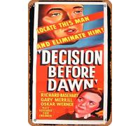 Zuhhgii Vintage Classic Old Movie DECISION BEFORE DAWN Daybill Movie poster 1951 Richard Basehart Film Poster Metal Tin Sign TV Poster Gift Karaoke Bar Pub Club Decorative Wall Plates Man Cave Home