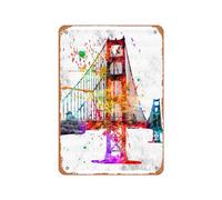 Zuhhgii Vintage Metal Poster - Daniel Janda Golden Gate Bridge Grunge Tin Sign 12 X 8 Inches Suitable for Wall Decoration of Bar,Cafe,Garage,Man CAVE