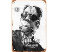 Zuhhgii Vintage Movie Poster Tin Sign The Invisible Man Classic Film Decor Wall Art Painting Poster Musical Bar Pub Cafe Wall Kitchen Bathroo Poster Karaoke Retro Decor Art 8x12 inch Film Television