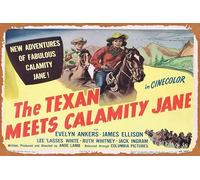 Zuhhgii Vintage Movie Poster Tin Sign THE TEXAN MEETS CALAMITY JANE Title Lobby Card Evelyn Ankers James Ellison Grace Retro of Classic Old Film Poster Metal Sign TV Bar Wall Club Restaurant Man Cave