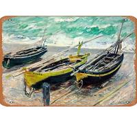 Zuhhgii Vintage Tin Sign Three Fishing Boats Metal Sign Retro Wall Decor for Home Cafes Office Store Pubs Club Sign Gift 8x12 Inches Plaque.