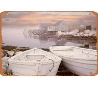 Zuhhgii Vintage Tin Sign Two Boats at Sunrise,Nova Scotia '11 Metal Sign Retro Wall Decor for Home Cafes Office Store Pubs Club Sign Gift 8x12 Inches Plaque.