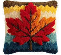 ZUHK 3D Animal Latch Hook Kit 43x43cm -Pre Printed Embroidery Craft Set fit for Christmas and Home Decoration (Maple Leaf)