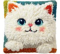 ZUHK 3D Animal Latch Hook Kit 43x43cm -Pre Printed Embroidery Craft Set fit for Christmas and Home Decoration (Cat)