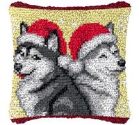 ZUHK 3D DIY Latch Hook Kits -17x17 Inch with Colorful Printed Canvas,Beginners Animals Latch Hook Pillow Kit,fit for Christmas, Halloween,Home Sofa Decoration (Wolf)
