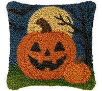ZUHK 3D DIY Latch Hook Kits -17x17 Inch with Colorful Printed Canvas,Beginners Animals Latch Hook Pillow Kit,fit for Christmas, Halloween,Home Sofa Decoration (I Halloween Pumpkin)