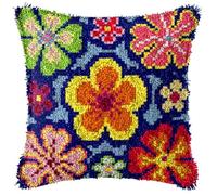 ZUHK 3D Pillow Cushion Cover DIY Kit | Latch Hook Embroidery Set | Cross Stitch Tool Included | 43x43cm fit for DIY Home Accessories (Flower)