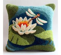 ZUHK 3D Pillow Cushion Cover DIY Kit | Latch Hook Embroidery Set | Cross Stitch Tool Included | 43x43cm fit for DIY Home Accessories (Dragonfly B)