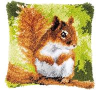 ZUHK Animal DIY Latch Hook Kits,with Printed Pillowcase Embroidery Kit Cushion Cover Carpet Set Needlework Cover Sofa Cushion Craft 17x17 inch fit for Adults and Beginners (Squirrel)