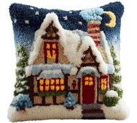 ZUHK Cartoon Animal Latch Hook Kit 17x17 Inch - Pre-Printed Canvas fit for Beginners, DIY Sofa Cushion Cover Craft (House)