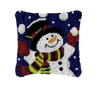 ZUHK Christmas Latch Hook Kits with Christmas Pattern Printed Canvas Crochet Gift Cross Stitch Sofa Cushion Cover Tool fit for Kids and Adults,43x43 cm (Snowman C)