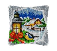 ZUHK Christmas Latch Hook Kits with Christmas Pattern Printed Canvas Crochet Gift Cross Stitch Sofa Cushion Cover Tool fit for Beginner and Adults,43x43 cm (Robin A)