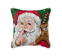 ZUHK Christmas Latch Hook Kits with Christmas Pattern Printed Canvas Crochet Gift Cross Stitch Sofa Cushion Cover Tool fit for Beginner and Adults,43x43 cm (Santa Claus J)