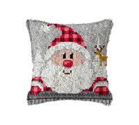 ZUHK Christmas Latch Hook Kits with Christmas Pattern Printed Canvas Crochet Gift Cross Stitch Sofa Cushion Cover Tool fit for Beginner and Adults,43x43 cm (Snowflake G)
