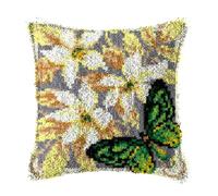 ZUHK Christmas Latch Hook Kits with Christmas Pattern Printed Canvas Crochet Gift Cross Stitch Sofa Cushion Cover Tool fit for Beginner and Adults,43x43 cm (Butterfly B)