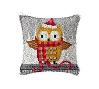 ZUHK Christmas Latch Hook Kits with Christmas Pattern Printed Canvas Crochet Gift Cross Stitch Sofa Cushion Cover Tool fit for Kids and Adults,43x43 cm (Owl A)