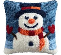 ZUHK Christmas Latch Hook Pillow Kit 43x43cm - DIY Pre-Printed Cushion Cover fit for Adults and Beginners,Xmas, Halloween,Home Sofa Decoration (Christmas Snowman a)