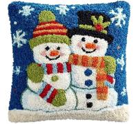 ZUHK Christmas Latch Hook Pillow Kit 43x43cm - DIY Pre-Printed Cushion Cover fit for Adults and Beginners,Xmas, Halloween,Home Sofa Decoration (Christmas Snowman h)