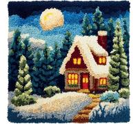 ZUHK Christmas Latch Hook Pillow Kit 43x43cm - DIY Pre-Printed Cushion Cover fit for Adults and Beginners,Xmas, Halloween,Home Sofa Decoration (House)
