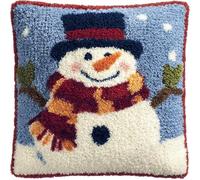 ZUHK Christmas Latch Hook Pillow Kit 43x43cm - DIY Pre-Printed Cushion Cover fit for Adults and Beginners,Xmas, Halloween,Home Sofa Decoration (Christmas Snowman e)