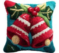 ZUHK Christmas Latch Hook Pillow Kit 43x43cm - DIY Pre-Printed Cushion Cover fit for Adults and Beginners,Xmas, Halloween,Home Sofa Decoration (Christmas Bell)
