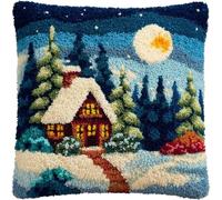 ZUHK Christmas Latch Hook Pillow Kit 43x43cm - DIY Pre-Printed Cushion Cover fit for Adults and Beginners,Xmas, Halloween,Home Sofa Decoration (Snowman House)