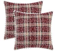 ZUHK Christmas Scottish Tartan Cushion Covers,Christmas Cushion Covers 45X45,Embroidery Bohemian Car Cushion Cover fit for Sofa Couch Bedroo (2, Red A)