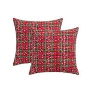 ZUHK Christmas Scottish Tartan Cushion Covers,Christmas Cushion Covers 45X45,Embroidery Bohemian Car Cushion Cover fit for Sofa Couch Bedroo (2, Red E)